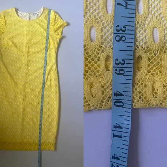 Y2K Vintage Bisou Bisou Yellow Lace Sheath Dress L 14 Crochet Overlay Boho Glam - Picture 15 of 17